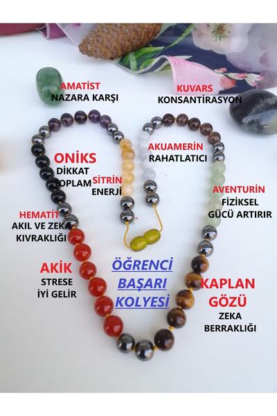 TEZAL Doğal Taş Öğrenci Kolyesi-hematit-sitrin-amatist-akik-k.gözü-aventurin-...