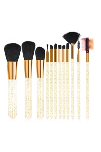 MUJGAN (KIRILABİLİR) 12'li Makyaj Fırça Seti Simli Silindir Sarı