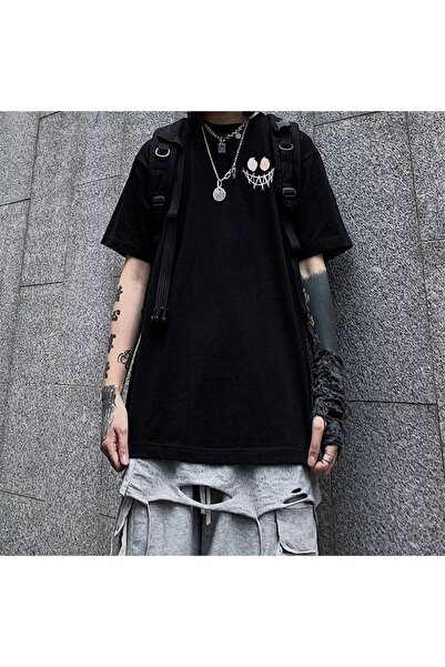Favorim50ton Tricou unisex oversize Harajuku Stitched Smile
