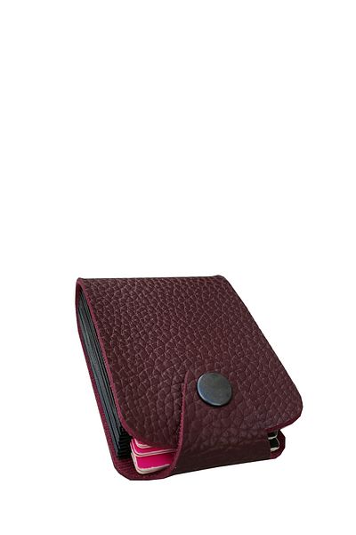 Kemer Dünyası Unisex 10 Compartment New Small Mold Accordion Claret Red Leather Credit Card Holder Wallet