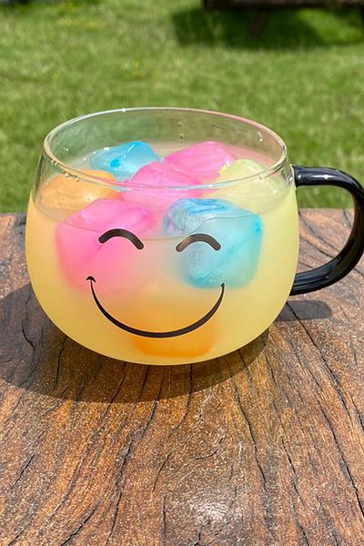 PİNK DESİGN KİTCHEN 400 ml Glass Cup with Black Emoji - Handle