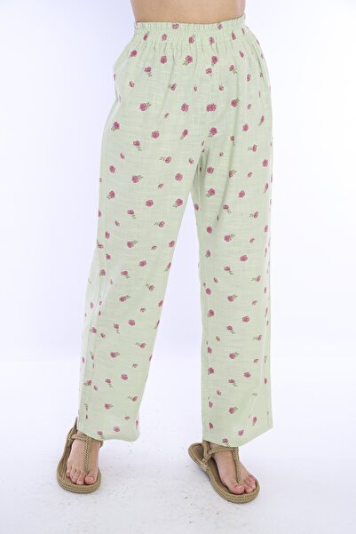 Sonne's Fera Floral Patterned High Waist 100% Linen Trousers