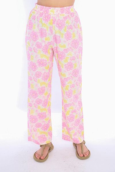 Sonne's Fera Floral Patterned High Waist 100% Linen Trousers