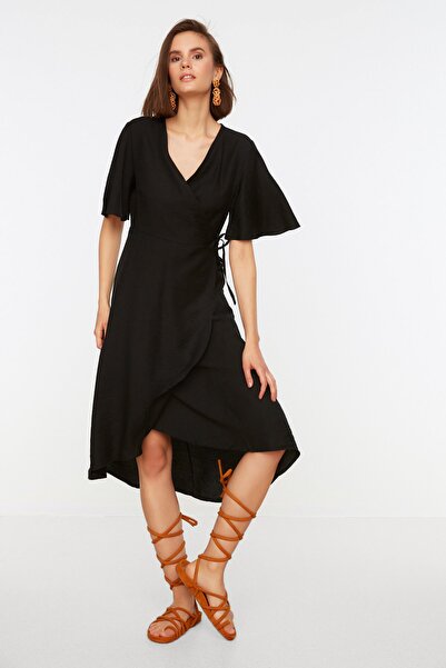 Trendyol Collection Rochie Midi Neagră Neagră Asimetrică Țesută TWOSS21EL2071