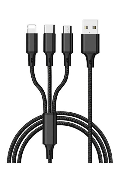 teknosepetim 5a Hasır Üçlü Şarj Kablosu Süper Hızlı Gerlax 3 In 1 Type-c Ligh...
