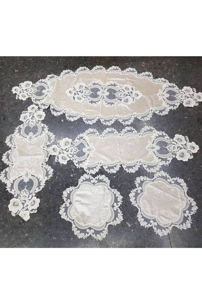 Firuze Yeniii 5 Piece Cappuchino Velvet French Laced Living Room Set