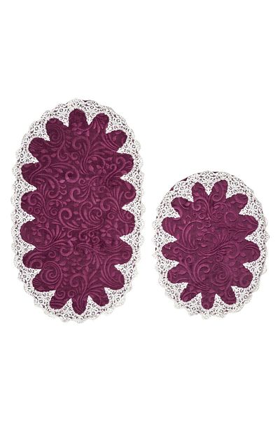 Dekoreko Seersucker Lacy 2-Piece Toilet Bathroom Set Blanca Plum