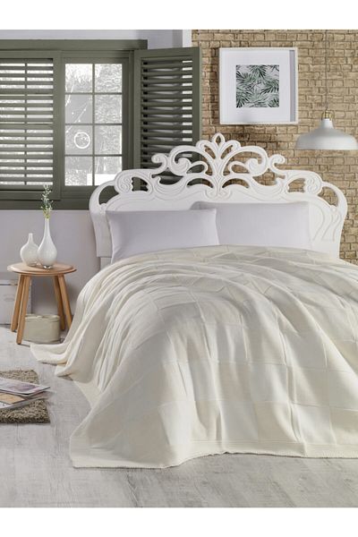 Betires Home Knitted Double Blanket Ecru