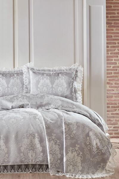 BİRHOME Begonia Lace Bedspread (Grey)
