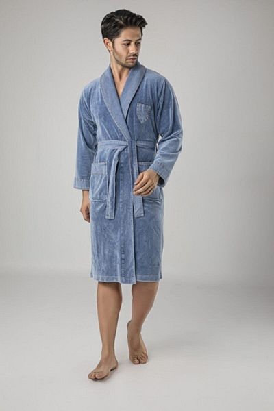 Nuşa Halat de baie din bumbac model denim albastru pentru bărbați