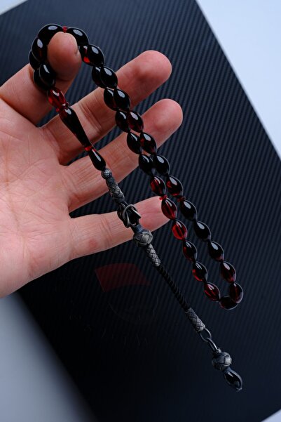 TESBİHEFENDİ مسبحة من العنبر الناري الفاخر باللون الأحمر الدموي