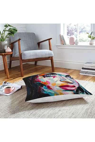 Realhomes Pernă decorativă acuarelă de podea cu motiv pentru ochi, gene, buze