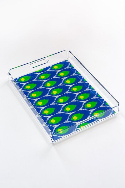 Queen Bee İstanbul 40cm x 30cm Ikat Blue Patterned Plexiglass Tray
