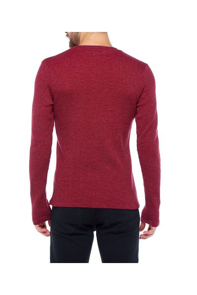 FBI Men's Claret Red Slim Fit Crew Neck Textured Sweatshirt