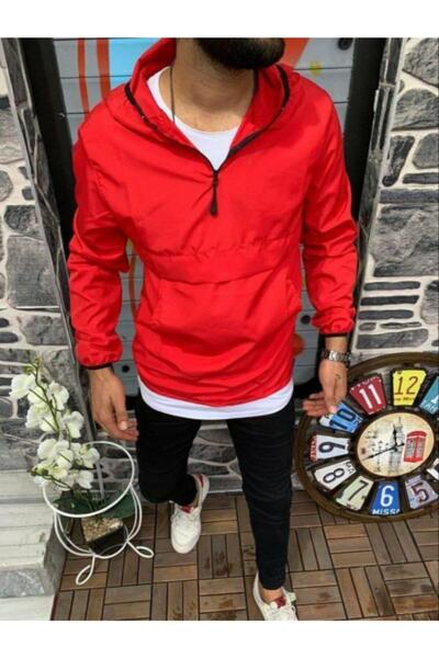 Genel Markalar Unısex Kırmızı Ince Kanguru Cep Yağmurluk