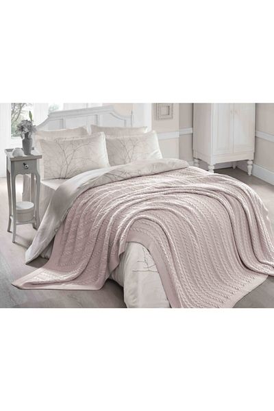 Betires Home Knitted Double Blanket Powder