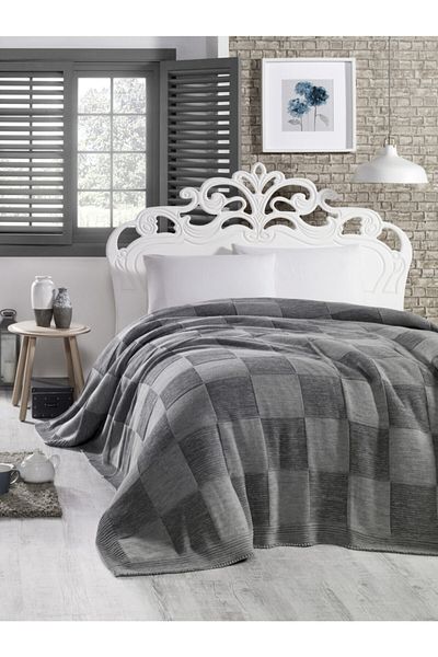 Betires Home Knitted Double Blanket Smoked