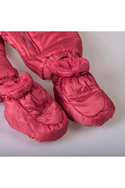 PODİUM GİYİM Baby Red Winter Footed Hooded Cosmonaut Jumpsuit