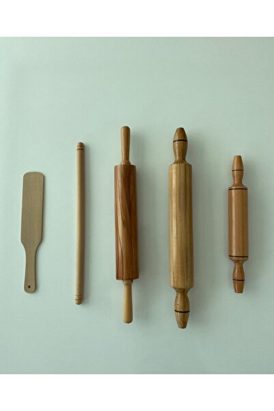 mobilreyon - Ahşap Merdane Seti - 2 Sabit Merdane, 1 Döner Merdane, Oklava Ve...