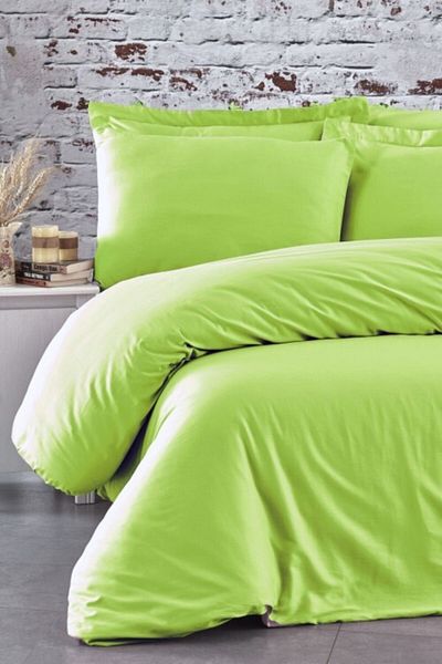 MAJESTE Fabricator Delux 100% Natural Cotton Satin Duvet Cover Set Double (6 Pieces) Platinum Solid Color-green