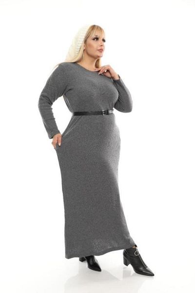 Şirin Butik Rochie lungă din țesătură cu camisole gri de mărime mare pentru femei