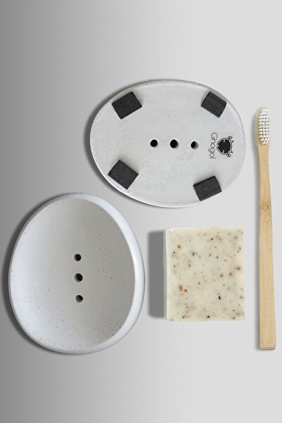 Ghogol Home Ελλειπτικός δοχείο σαπουνιού από σκυρόδεμα - Off White