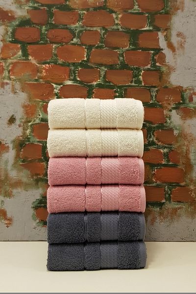 Özdilek Trendy Σετ Πετσέτες 6 τεμαχίων - Σκούρο Γκρι Σκούρο Ροζ Κρέμα