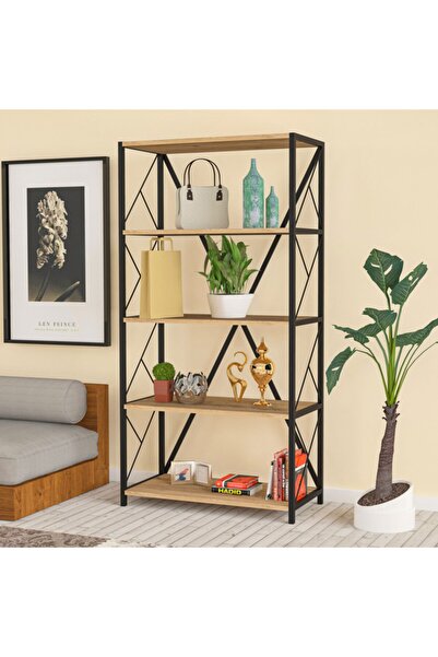 Cosargroup Metal Kitaplık 5 Raflı Ceviz Kitaplık Dosya Kitap Rafı Ofis Ceviz