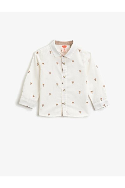 Koton Cămașă cu mânecă lungă clasică, cu model, din bumbac, albă