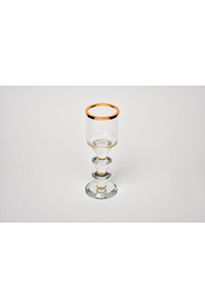 SETABIANCA Setabıanca Shıne Kristal Şamdan Ince Taşlı Gold Orta 7x19.5 Cm