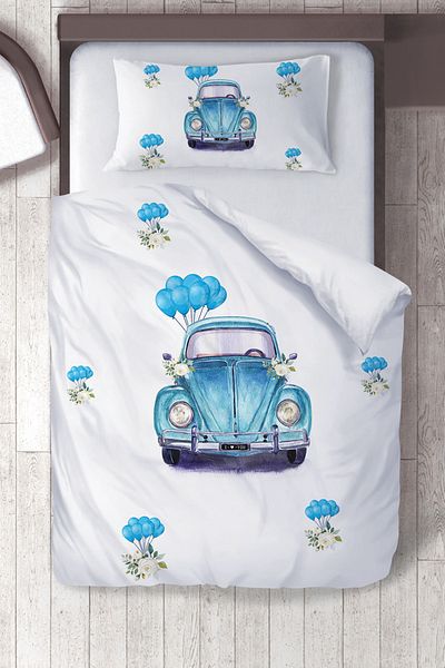 instababyrooms Cotton Micro Satin Blue Children's Room Children's Duvet Cover Set with Trolley
