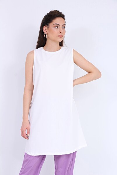 Essah Moda Kopya - Kadın Beyaz Sıfır Kol Içlik Tunik - Me000126byz