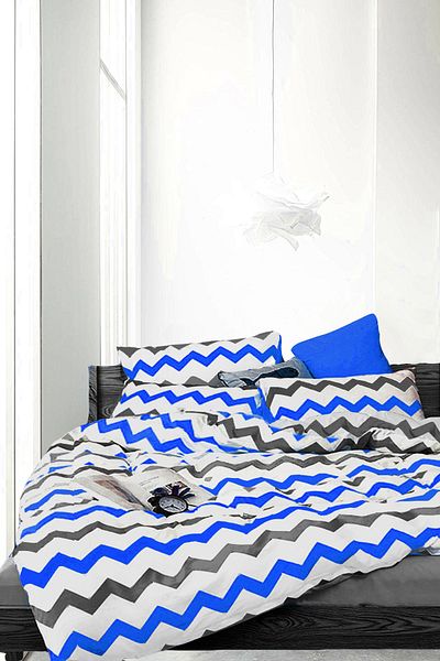 ALAMODE Set cuvertură de pilota unică din bumbac natural Zigzag albastru -899846156