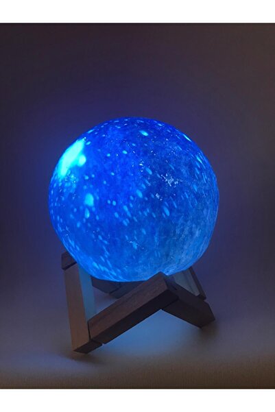 MOBGİFT Dekoratif Mavi Tek Renk Galaksi Küre 3d Standlı Gece Lambası