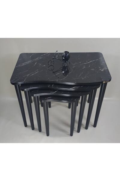MİRZABEYOĞLU Mdf Lam 4 Lü Mermer Siyah Efes Zigon Sehpa Mobilya