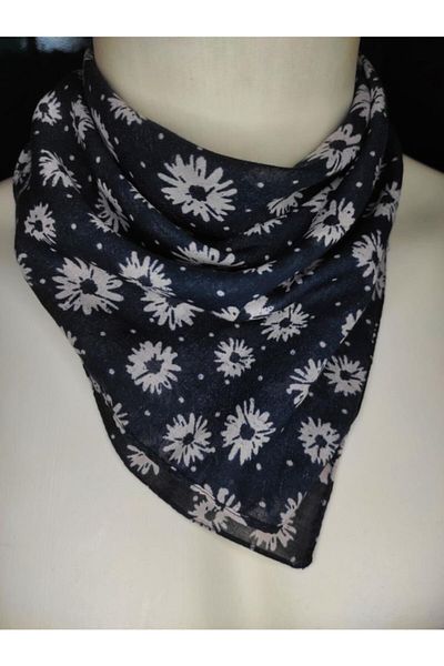 Brianze Flower Pattern Navy Blue Scarf