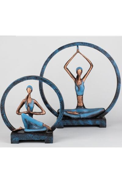 Gift Garden Mavi Halkalı Yoga Yapan Kadın Büyük Boy 2 Li Takım