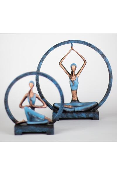 Gift Garden Mavi Halkalı Yoga Yapan Kadın Büyük Boy 2 Li Takım