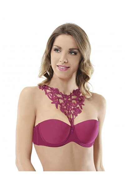 NBB Kadın  Fuşya Dekolteli Bralet Dantelli Dolgulu Destekli Straplez  Sütyen