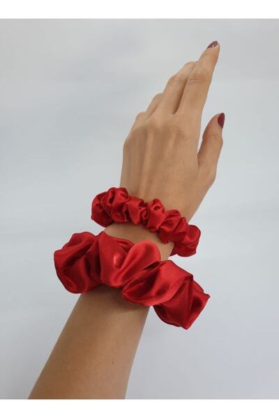 Melkady Aksesuar Melkady 131kı- Satin Scrunchie Hair Rubber Set (Piece of 2) Hair Accessory, Buckle