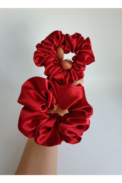 Melkady Aksesuar Melkady 131kı- Satin Scrunchie Hair Rubber Set (Piece of 2) Hair Accessory, Buckle