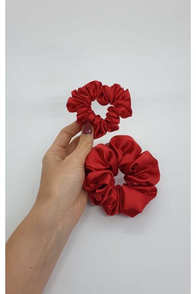 Melkady Aksesuar Melkady 131kı- Satin Scrunchie Hair Rubber Set (Piece of 2) Hair Accessory, Buckle