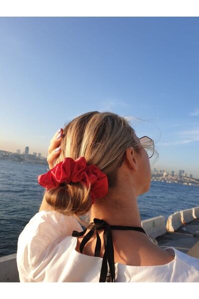 Melkady Aksesuar Melkady 131kı- Satin Scrunchie Hair Rubber Set (Piece of 2) Hair Accessory, Buckle