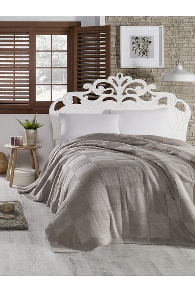 Betires Home Knitted Double Blanket Beige