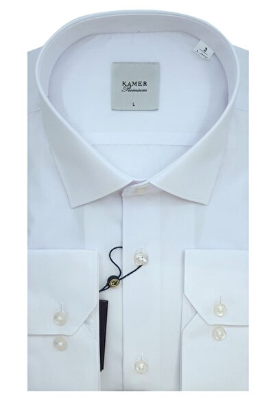 KAMER Slimfit Terikoton Beyaz Erkek Gömlek 2100b1