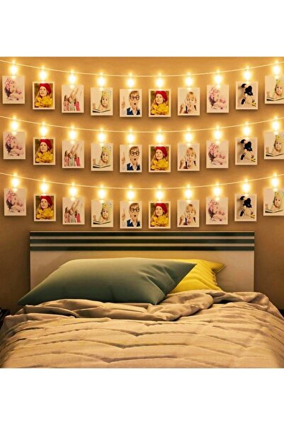 MOBGİFT Dekoratif Led Aydınlatmalı 10'lu Fotoğraf Asma Mandalları - 2 Metre