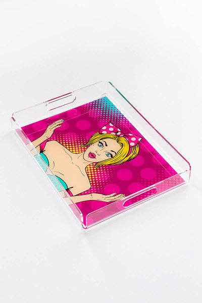 Queen Bee İstanbul Pop Art2 Patterned Plexiglass Tray 40cm X 30cm