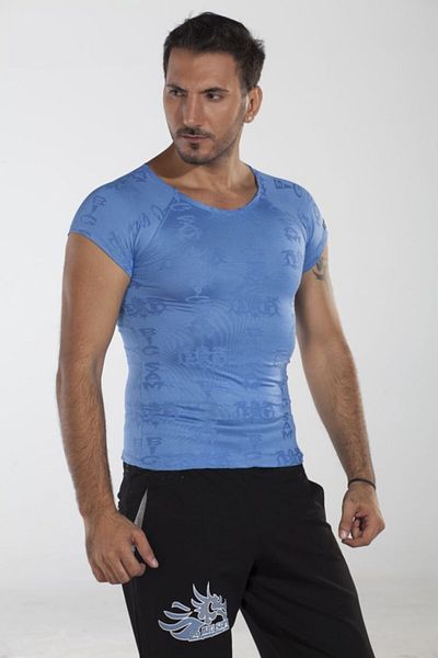 Big Sam Blue Self Patterned Stretch T-Shirt 2811