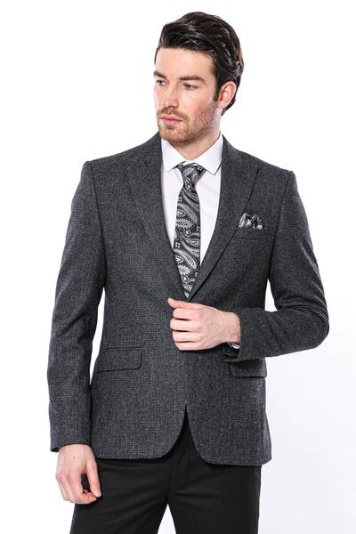 Wessi Sivri Yaka Tek Düğme Füme Slim Fit Ceket - Wessi