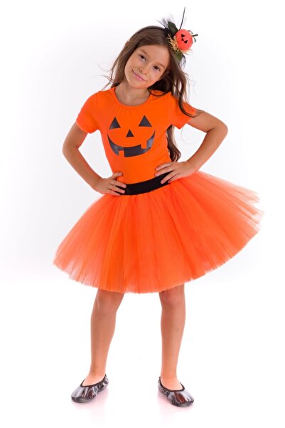 Tameris Kostüm Halloween Cadılar Bayramı Kabak Kız Kostümü Kısa Kollu